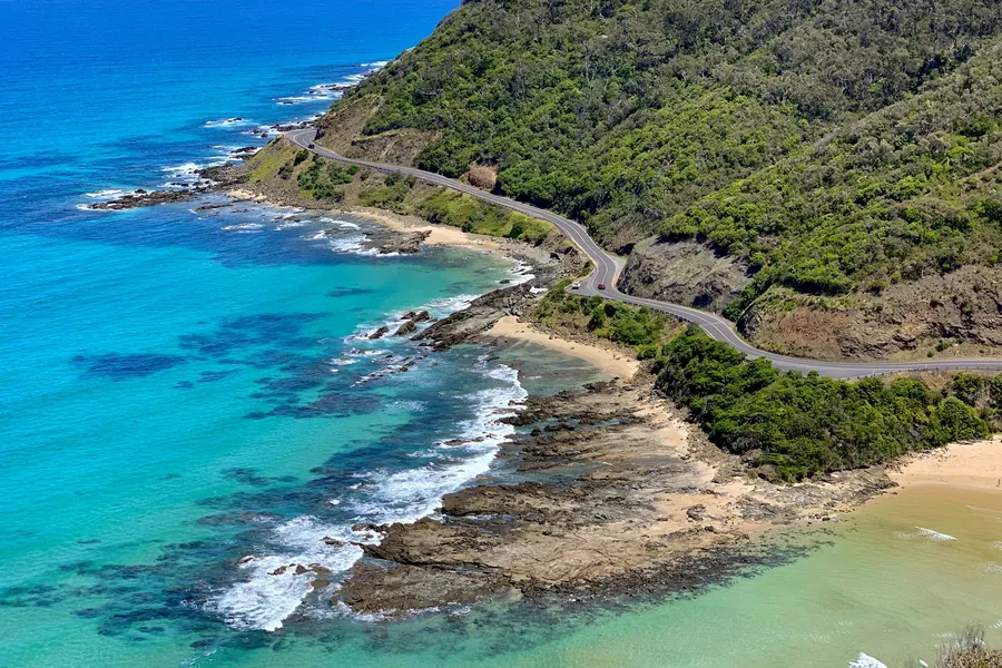The Great Ocean Road along the coast at Anglesea