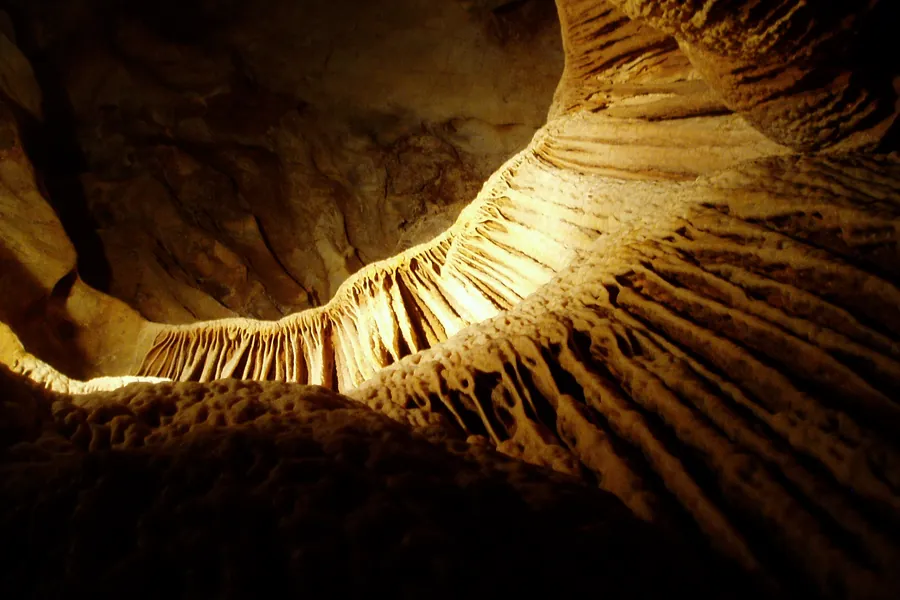 Lit limestone formations in the Jenolan Caves
