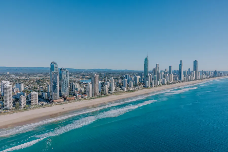 The Surfers Paradise beach and skyline on the Gold Coast